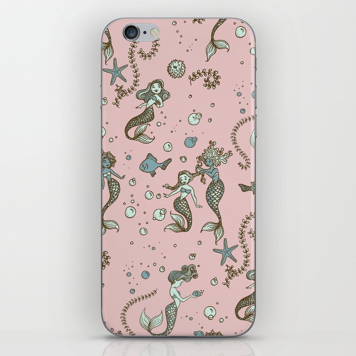 Mermaid Pattern Pink and Gold iPhone Skin