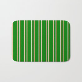 [ Thumbnail: Green, Coral & Lavender Colored Stripes/Lines Pattern Bath Mat ]