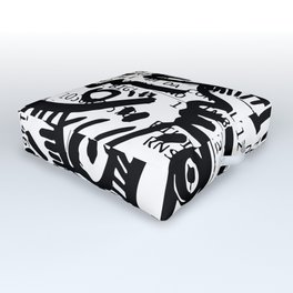 Creatures Graffiti Black and White on French Train Ticket Outdoor Floor Cushion