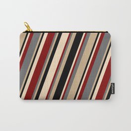 [ Thumbnail: Dim Grey, Tan, Black, Bisque & Maroon Colored Pattern of Stripes Carry-All Pouch ]