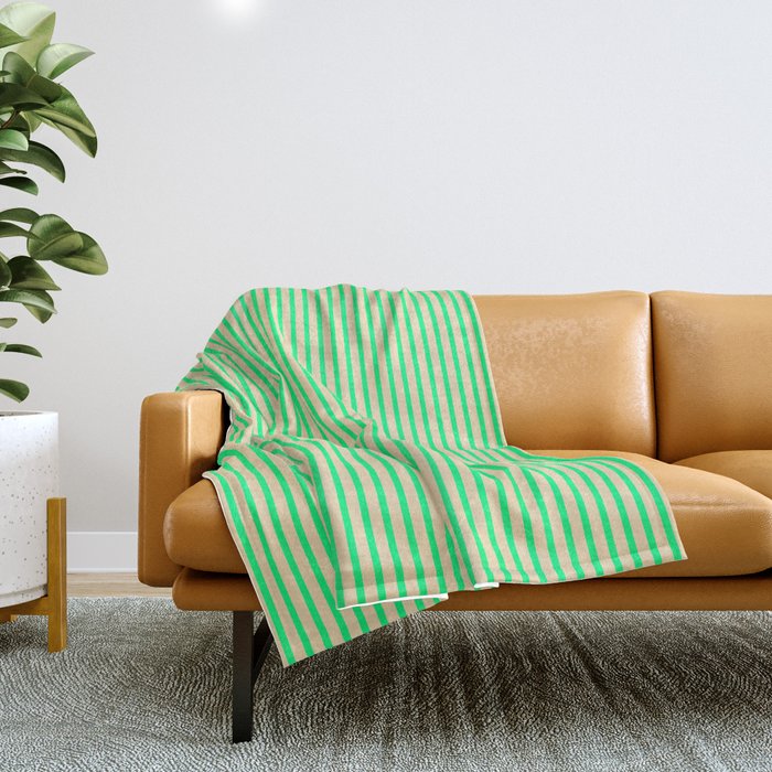 Green & Tan Colored Lined Pattern Throw Blanket