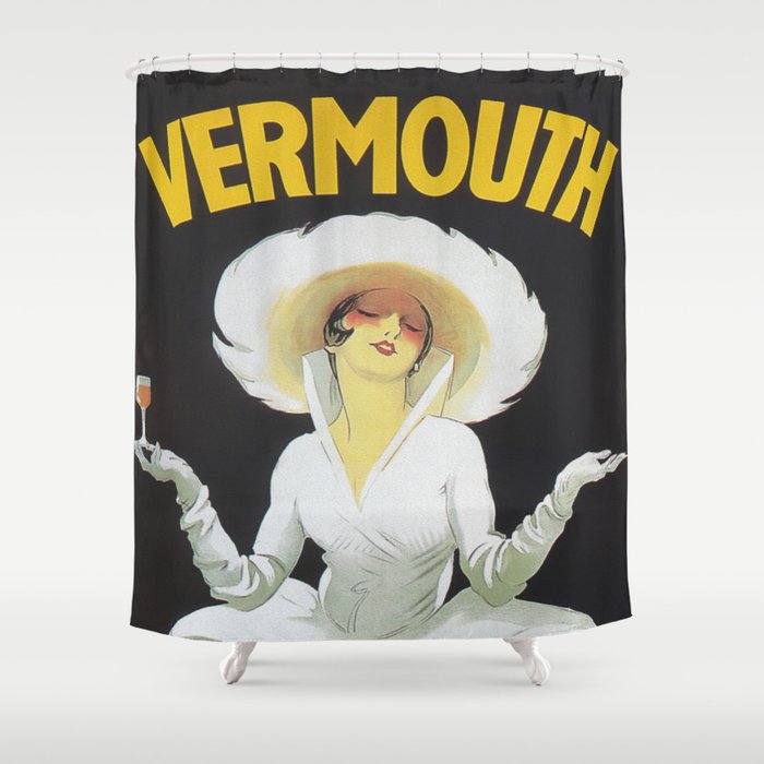 Vermouth Martini Print, Vintage Poster, Beverage Wall Art, Bar Decor, Art Deco Decor Shower Curtain