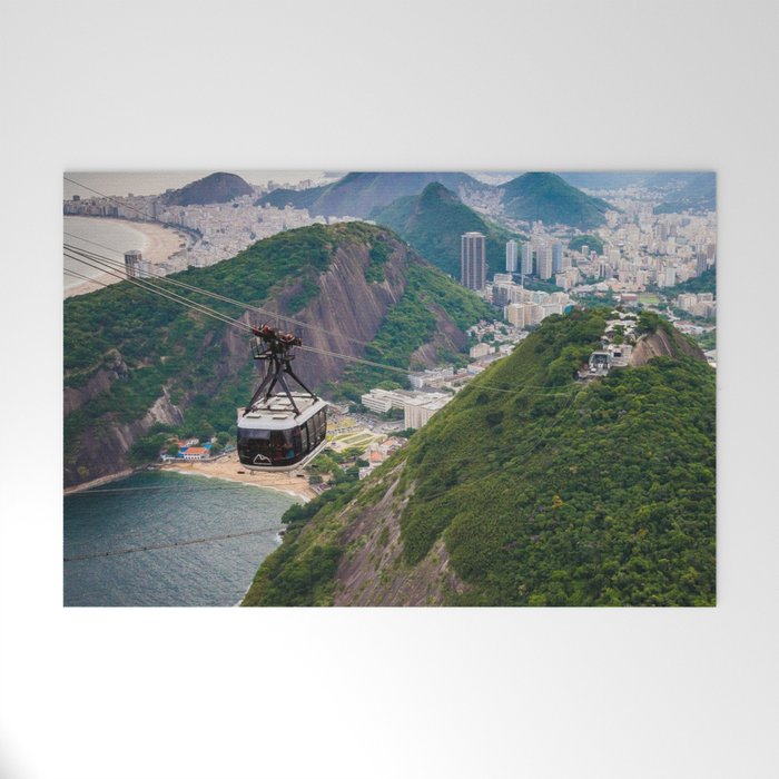 Brazil Photography - Cabel Car Going Over Sugarloaf Mountain Welcome Mat