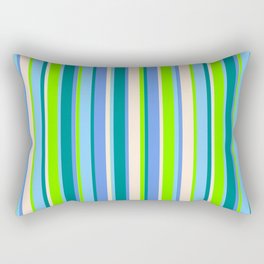 [ Thumbnail: Eye-catching Chartreuse, Light Sky Blue, Dark Cyan, Cornflower Blue, and Beige Colored Lines Pattern Rectangular Pillow ]
