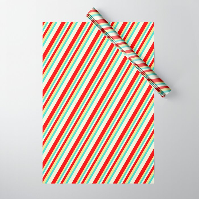 Beige, Red, Tan, and Turquoise Colored Striped Pattern Wrapping Paper