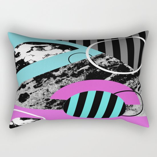 Bits N Pieces III - Abstract, geomtric, random, textured, stripes, black, pink, cyan, artwork Rectangular Pillow
