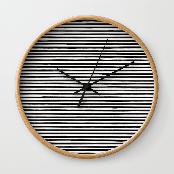 form blocs | skinny strokes horizontal narrow | black on off white  Wall Clock