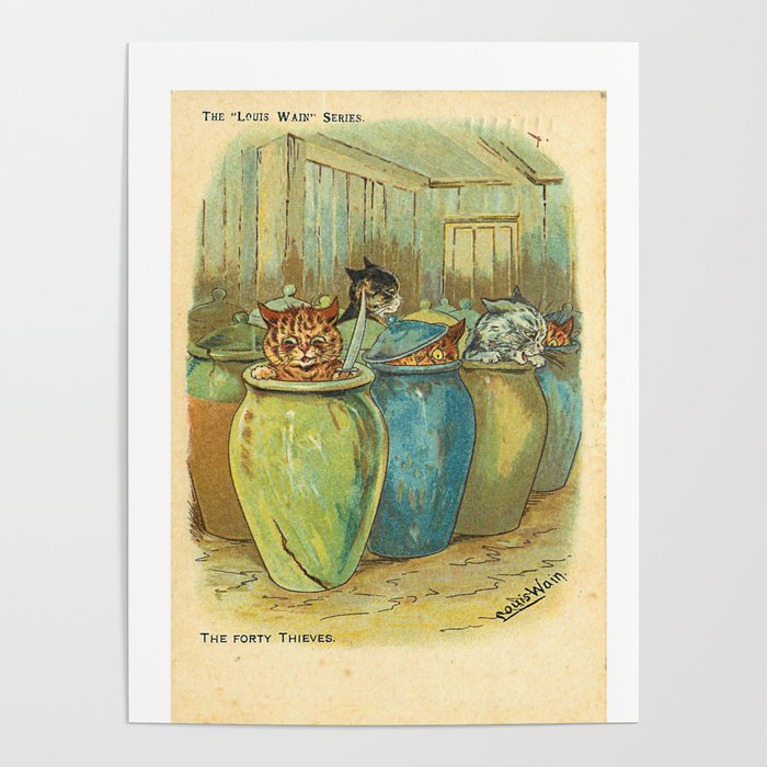 THE FORTY THIEVES | Cats in Jugs by Louis Wain Poster
