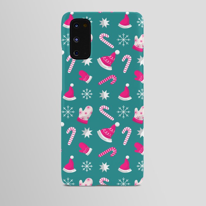 Christmas Pattern Turquoise Glove Hat Candy Android Case