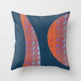 Digital Blue Denim and Glowing Orange Moon and Star Throw Pillow