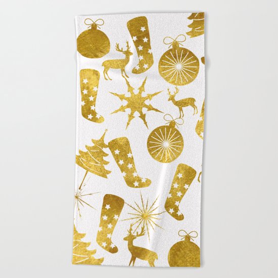 Gold Christmas 06 Beach Towel