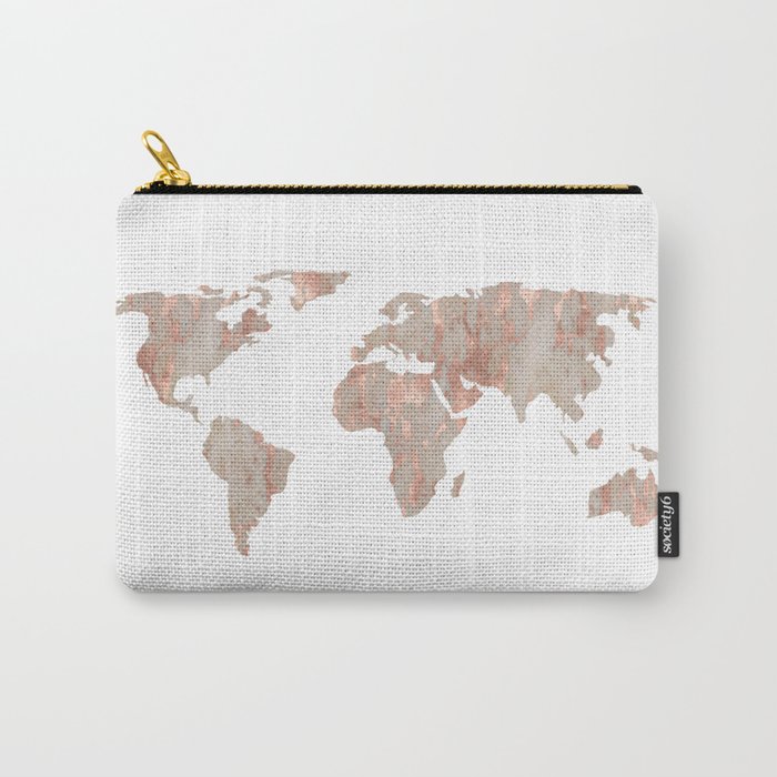 World Map Marble Rose Gold Shimmer Carry-All Pouch