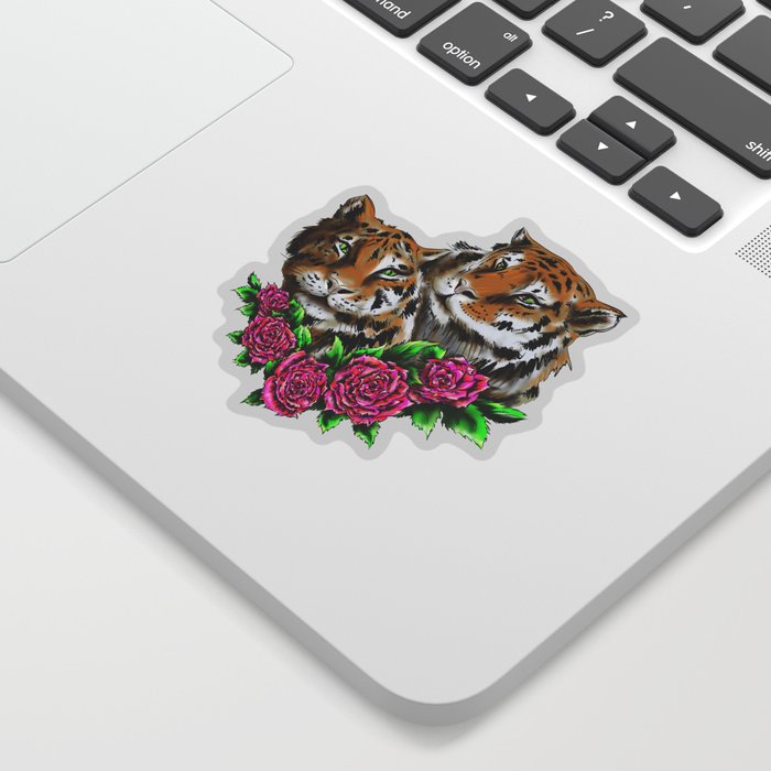 Tigers and flowers Sticker