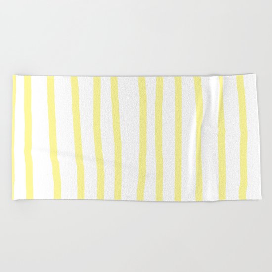 Simply Drawn Vertical Stripes in Pastel Yellow Beach Towel