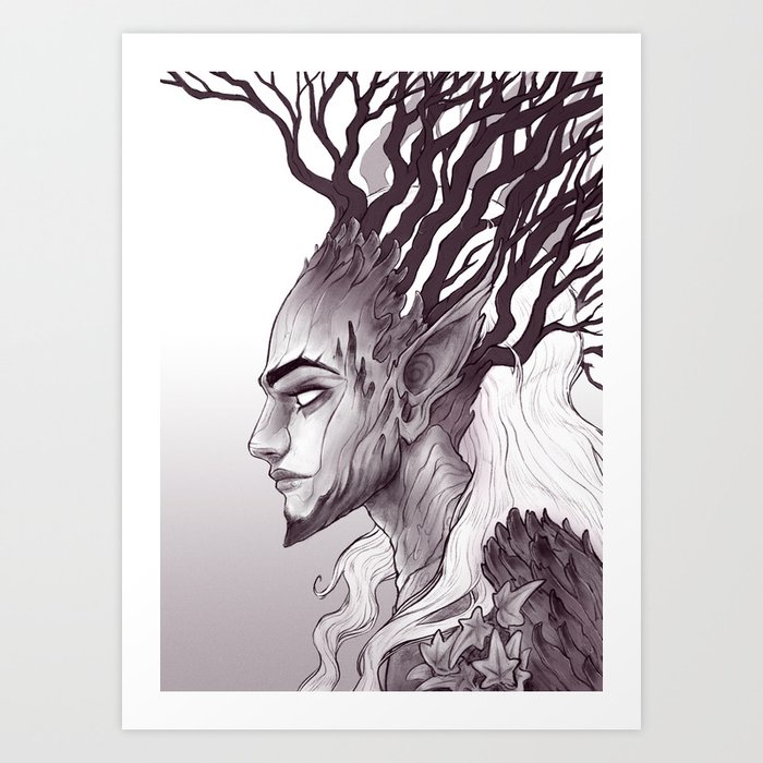 Tree Sprite Pencil Sketch Print: A Captivating Portrait of a Girl Emer