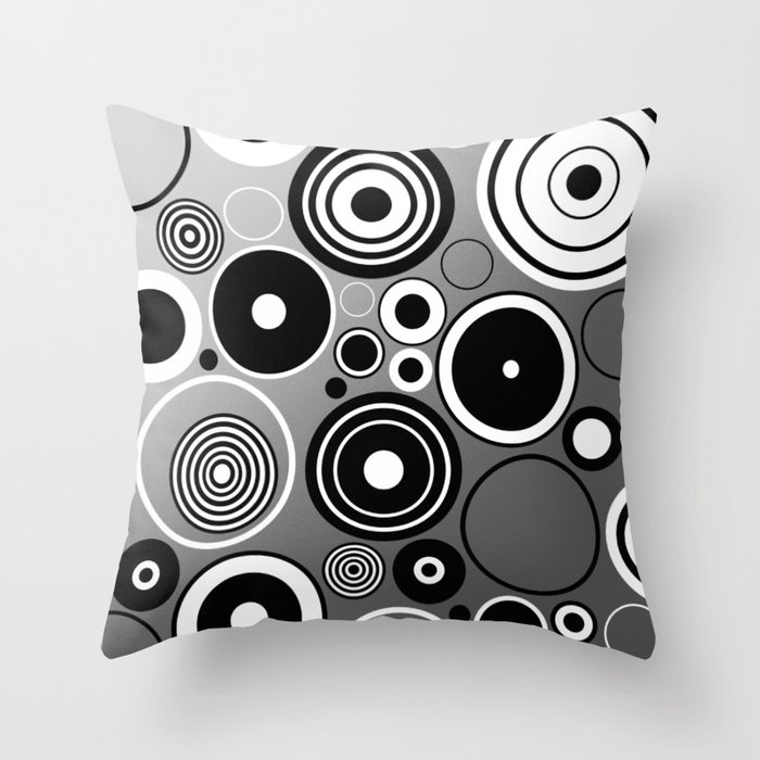 Geometric Black And White Rings On Metallic Silver Throw Pillow By