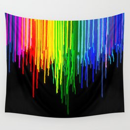 Rainbow Paint Drops on Black Wall Tapestry