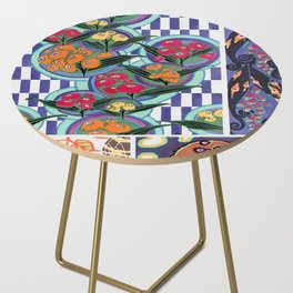 Retro Colorful Flower Market,Vintage Watercolor Floral Abstract Side Table