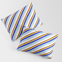 [ Thumbnail: Eye-catching Yellow, Blue, Light Blue, White & Maroon Colored Lines Pattern Pillow Sham ]