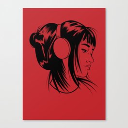Anime Girl With Headphones (Red Background) Canvas Print