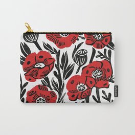 Poppies - linocut art,, linocut, woodcut, woodblock, floral art, poppies, poppy art, andrea lauren Carry-All Pouch