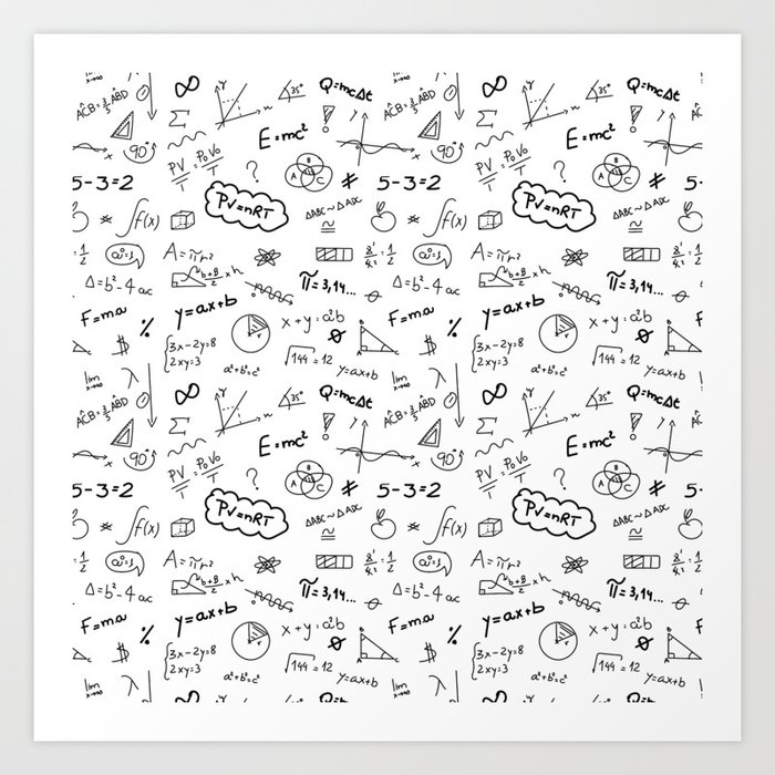Mathematics nerdy in white Art Print