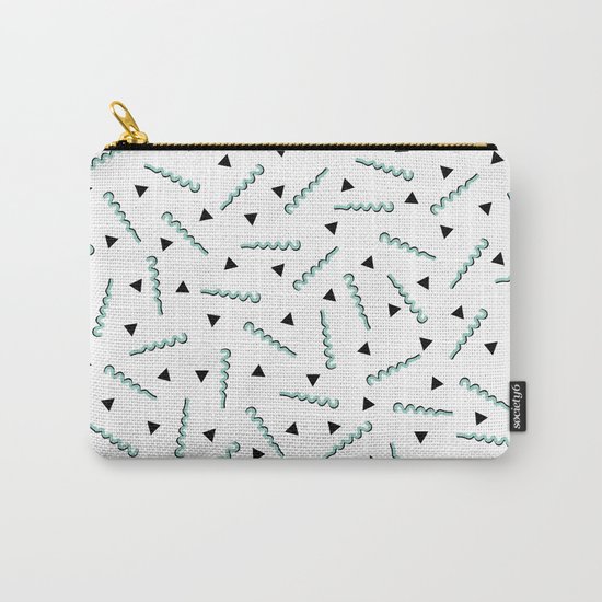 Retro Memphis Pattern Squiggle Green and Black Triangles Carry-All Pouch