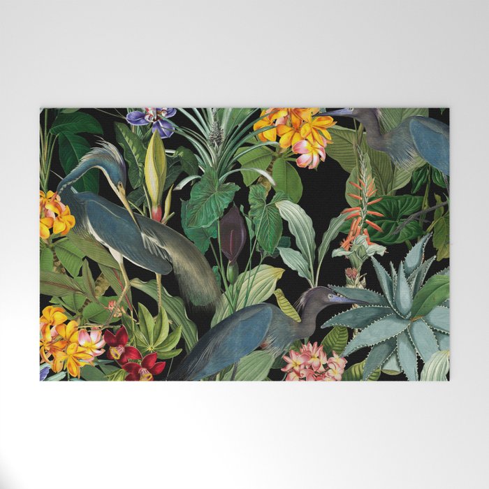 Vintage & Shabby Chic - Midnight Tropical Garden Blue Heron Welcome Mat