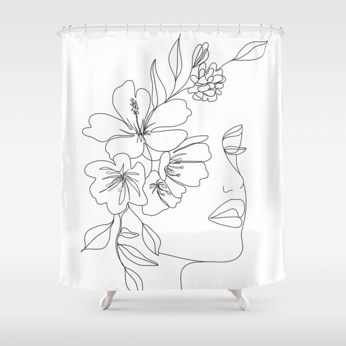 Minimal Line Art Woman Face II Shower Curtain