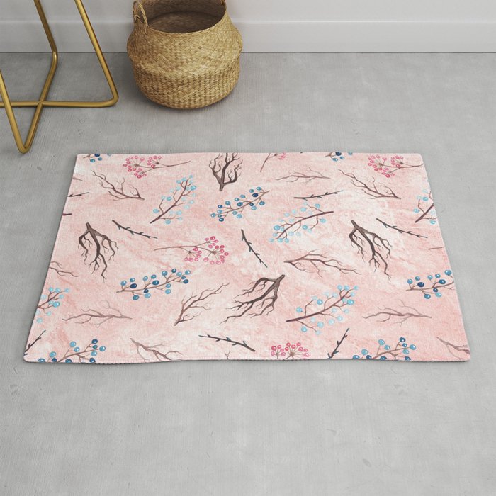 Watercolor Coral Brown Blue Pink Floral Marble Rug By Pink Water Society6