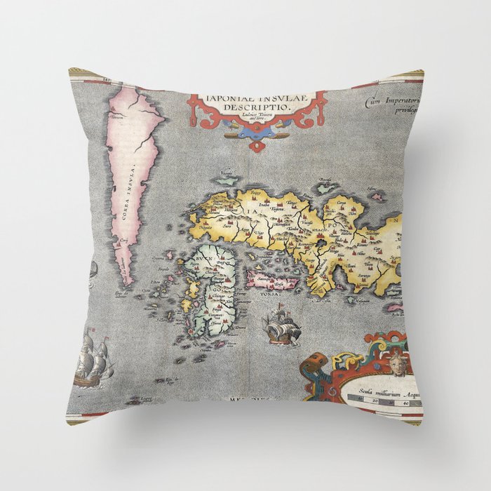 Map of Japan - Ortelius - 1603 Vintage pictorial map Throw Pillow