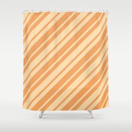 [ Thumbnail: Tan and Brown Colored Lined Pattern Shower Curtain ]