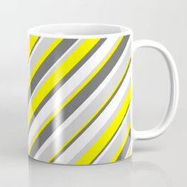 [ Thumbnail: Yellow, Dim Gray, White & Light Grey Colored Stripes Pattern Coffee Mug ]
