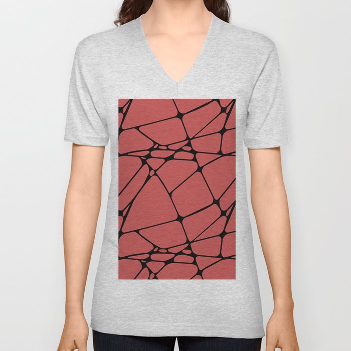 Black and Dark Pink Abstract Mosaic Pattern 1 Pairs DE 2022 Trending Color Deep Hibiscus DE5083 V Neck T Shirt