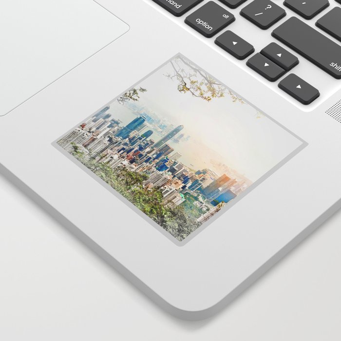 modern city skyline aerial view under sunrise and blue sky in Hong Kong, China Sticker