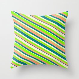 [ Thumbnail: Beige, Chartreuse, Light Salmon, and Teal Colored Lines Pattern Throw Pillow ]