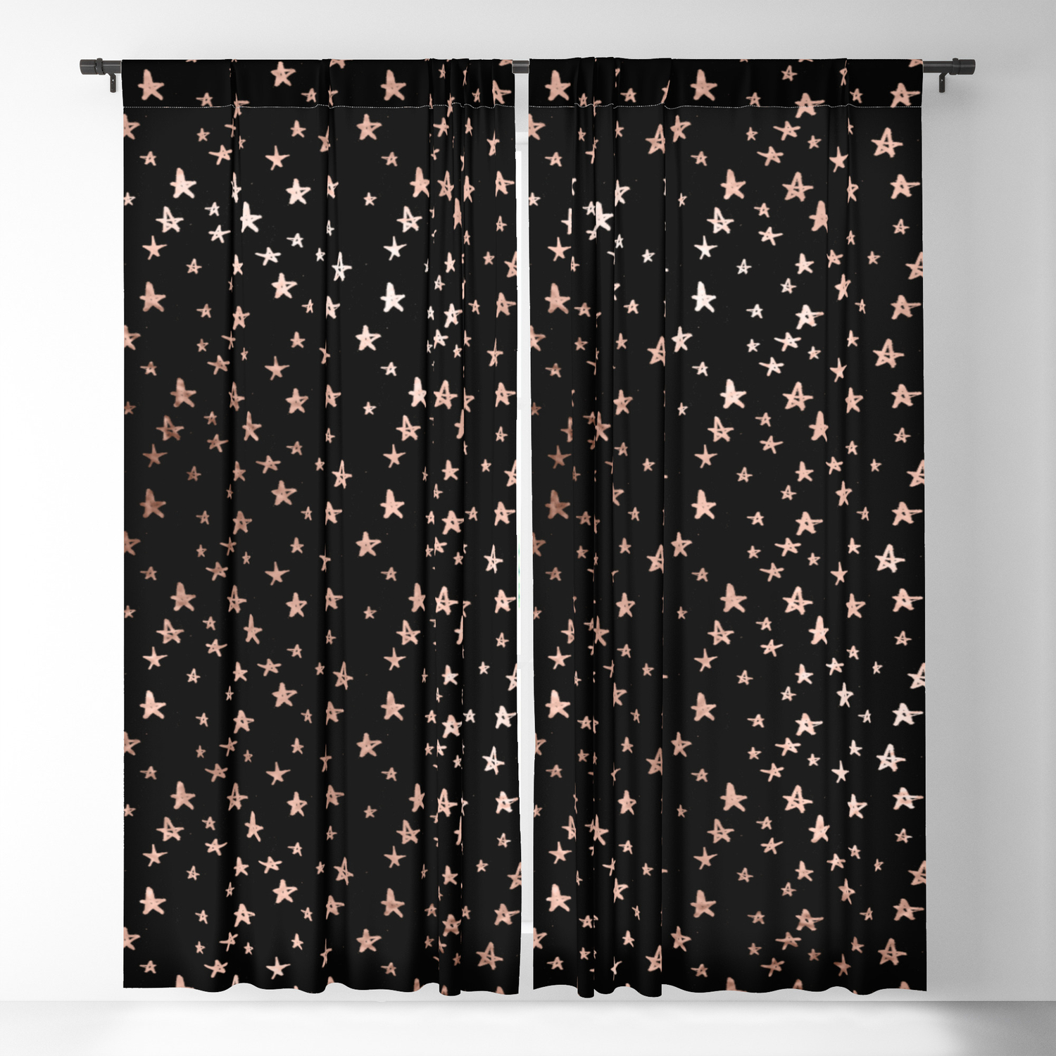 Black Rose Gold Star Pattern Blackout Curtain By Rose Gold Society6