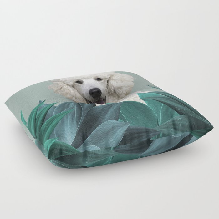 White Poodle Agave Cactus leaves Floor Pillow