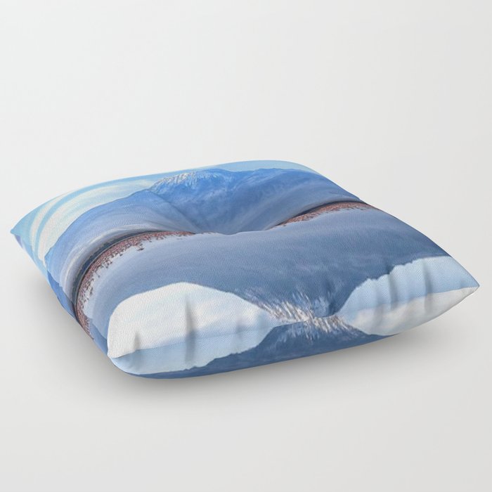 Beautiful View Of Mt. Kilimanjaro with Pink Flamingos In the Lake Floor Pillow