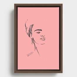 Frida Kahlo portrait minimalist line art pink Framed Canvas