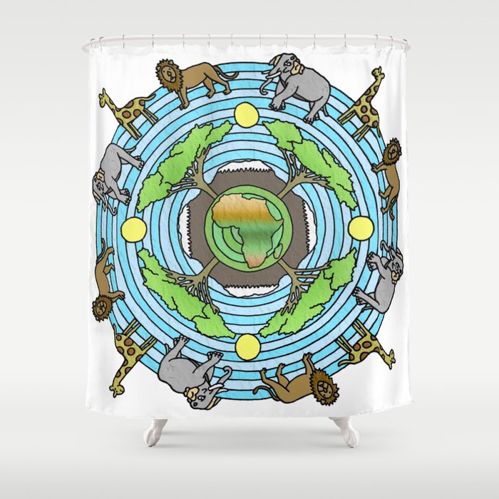 African Serengeti Themed Mandala Style Drawing Shower Curtain By