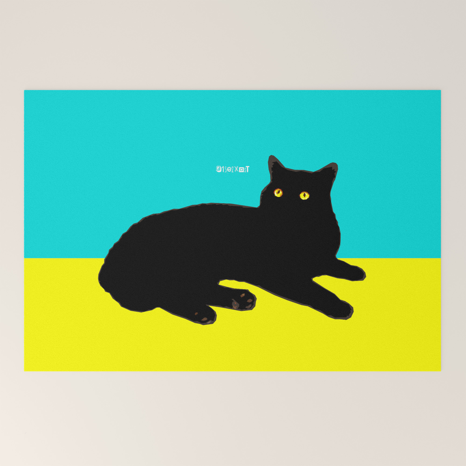 Black Cat On Yellow And Sky Blue Welcome Mat By Zelko Society6