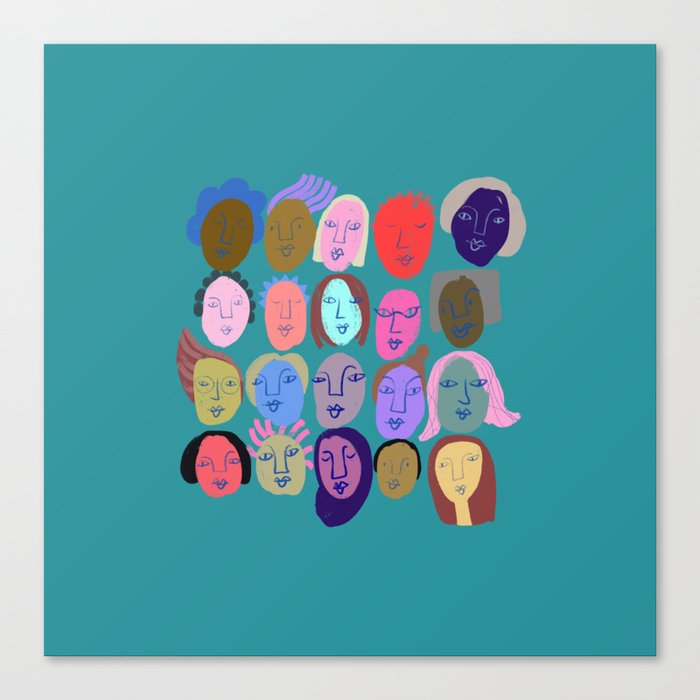 Faces in teal Canvas Print