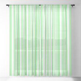 [ Thumbnail: White and Green Colored Lined/Striped Pattern Sheer Curtain ]