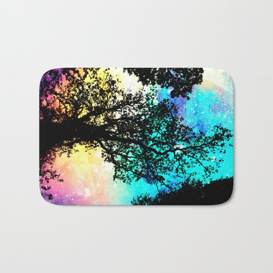 Black Trees Colorful Space bright Bath Mat