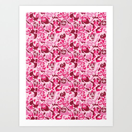 Pug Camouflage Pink Art Print