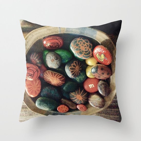 Rock art in ceramic bowl Throw Pillow