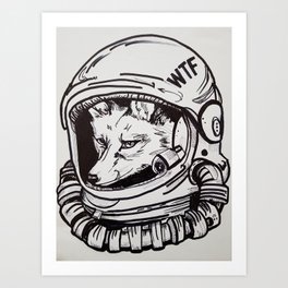 What the Fox! Art Print | Drawing, Ink Pen, Astronaut, Pandemic, Fox 