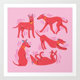 Red & Pink Dogs Art Print