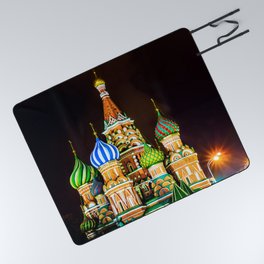 Saint Basil's Cathedral On Moscow Red Square At Winter Night Picnic Blanket